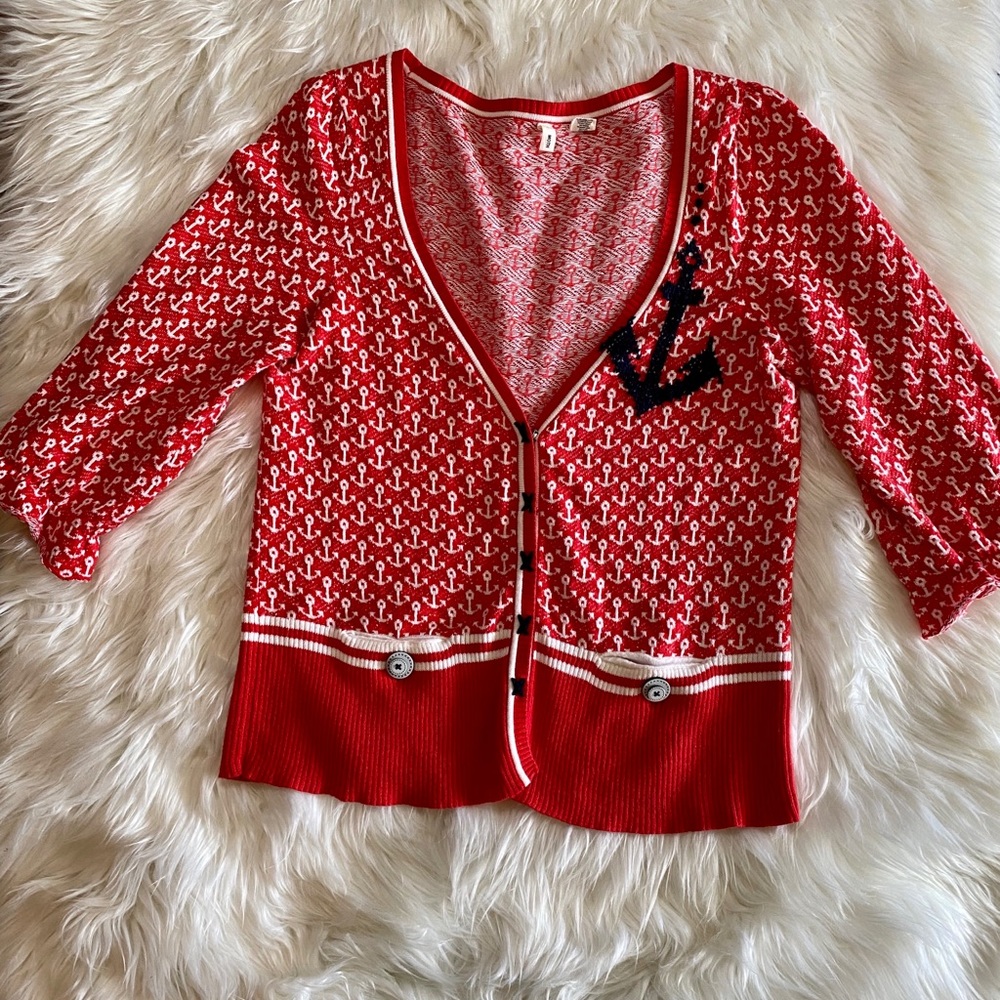 Anthro Moth Anchor Maritime Coxswain Cardigan